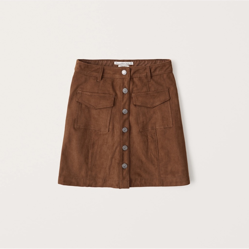 A&F Brown Button-Front Suede Mini Skirt